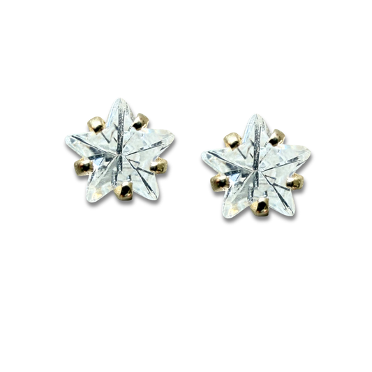 Aretes en oro amarillo 14K con estrella de circonita blanca con tope rosca