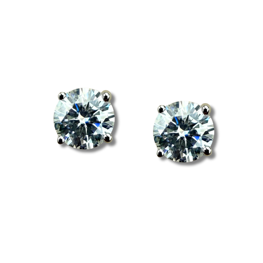 Aretes studs de moissanitas redondas 2ctw en plata