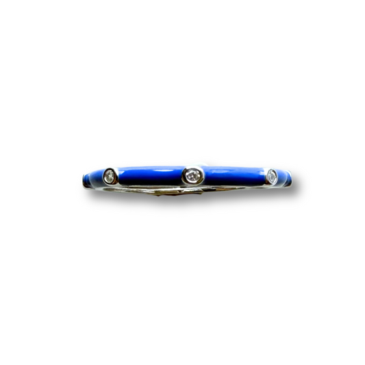 Anillo de plata con esmalte azul y zafiros blancos
