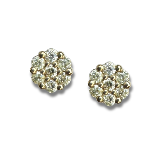 Aretes cluster de diamantes 0.25ctw en oro amarillo 10k