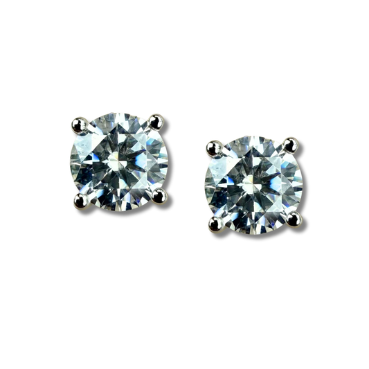 Aretes studs de moissanitas redondas 4ctw en plata