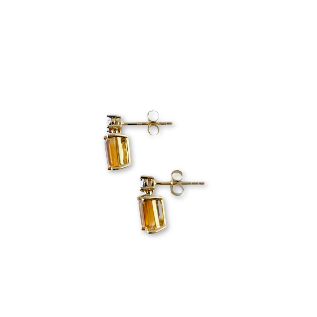 Aretes en oro amarillo 10k con citrino y diamantes 0.01ctw