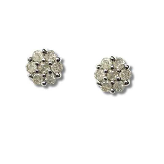 Aretes tipo cluster en oro blanco de 10K con diamantes 0.25ctw