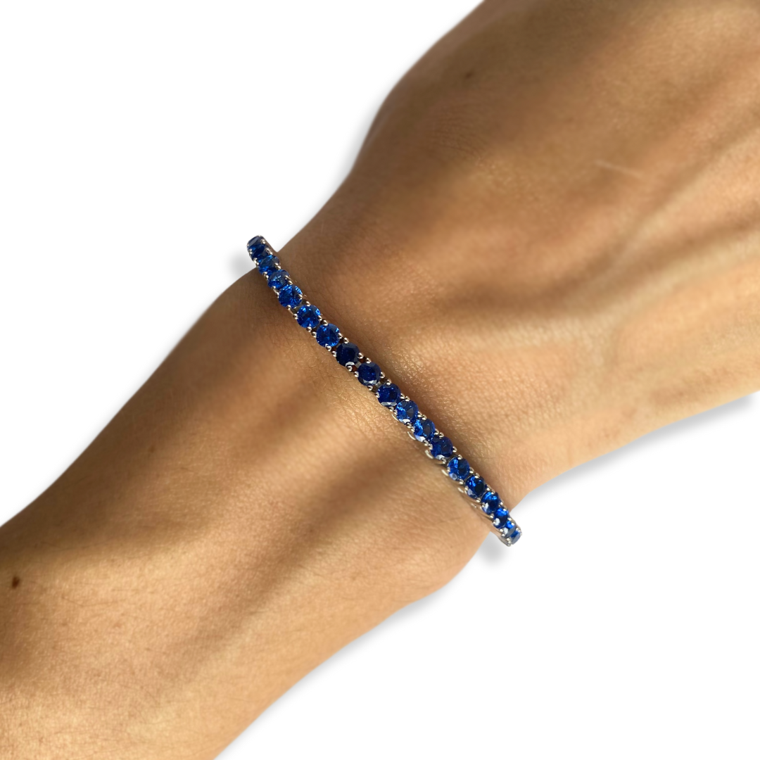 Pulsera tennis de plata con circonitas azules