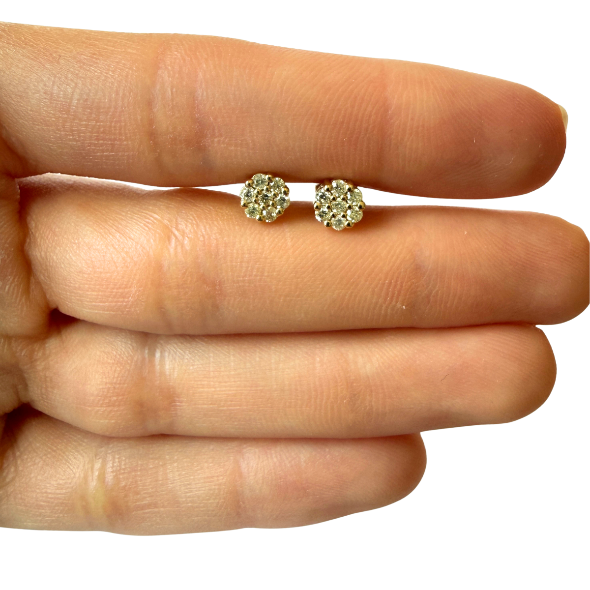 Aretes cluster de diamantes 0.25ctw en oro amarillo 10k