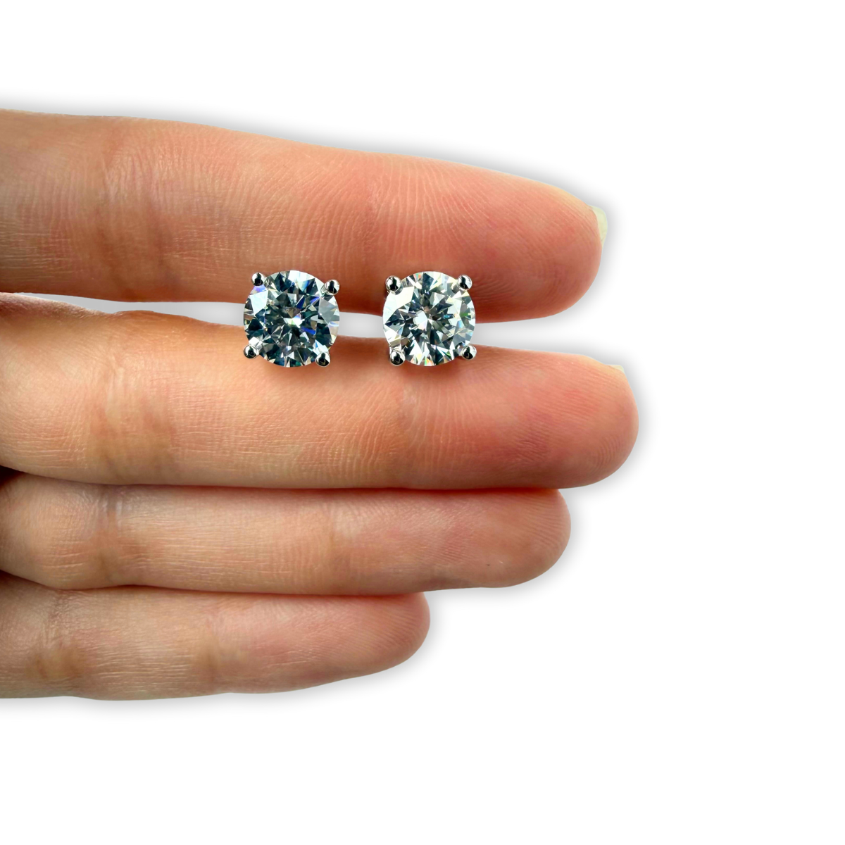 Aretes studs de moissanitas redondas 4ctw en plata