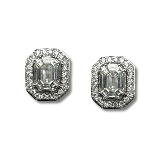 Aretes en oro blanco 10K octagonales de diamantes 2ctw con broche rosca