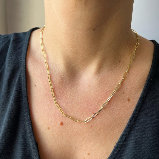 Collar paperclip 3mm en oro amarillo 14k