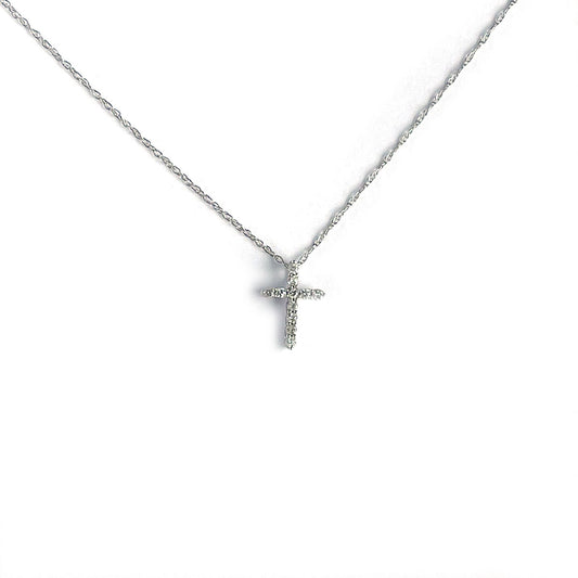 Cadena de oro blanco 14k con cruz de diamantes 0.09ctw