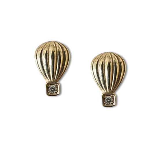 Aretes de globo con diamante en oro amarillo 14K con tope rosca