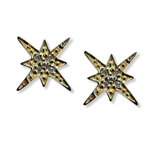 Aretes en oro amarillo 14K de estrella polar con diamantes 0.04ctw