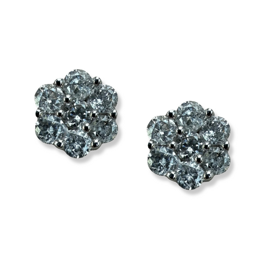 Studs cluster de diamantes 0.35ctw en oro blanco 10k