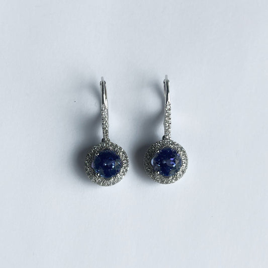 Aretes en plata de gancho con tanzanitas