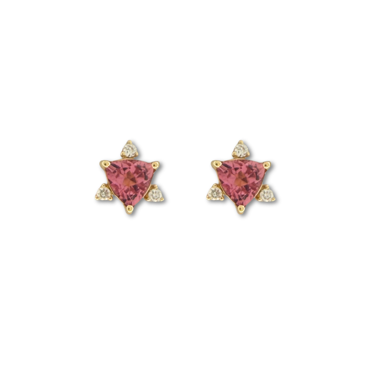 Aretes en oro amarillo 10K con turmalina rosa y diamantes de laboratorio 0.08ctw