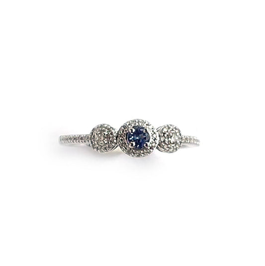 Anillo en oro blanco 14K con con tanzanita redonda 0.13ctw y diamantes 0.16ctw
