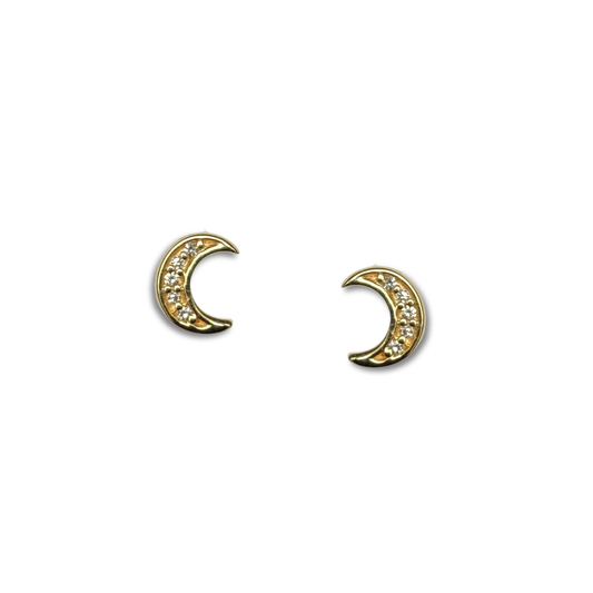 Aretes en oro amarillo 10k de Luna con diamantes 0.03ctw