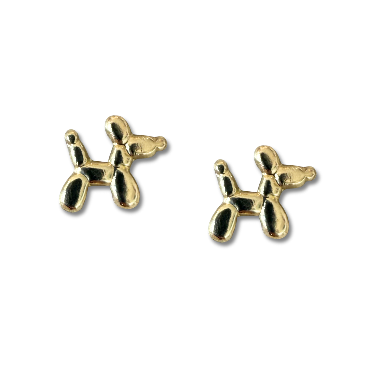 Aretes en oro amarillo de 14K con perritos con tope rosca