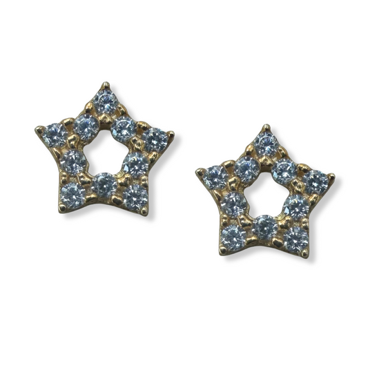 Arete en oro amarilo 14k con estrellita delineada de circonitas con tope rosca