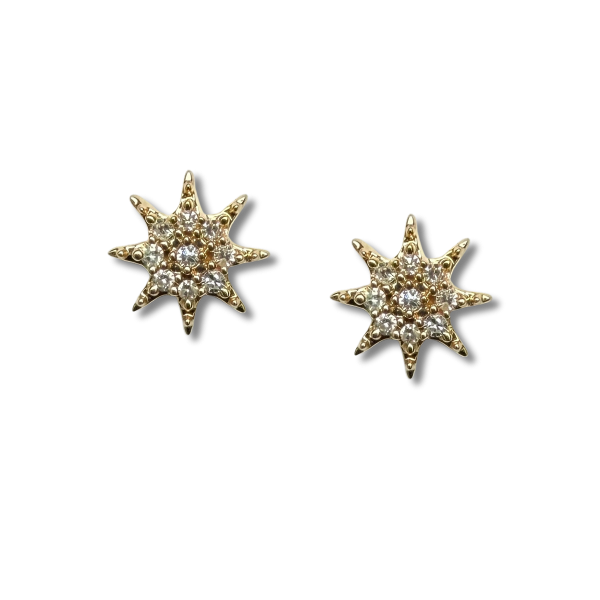 Aretes en oro amarillo 10k de estrella de 8 puntas con diamantes  0.05ctw