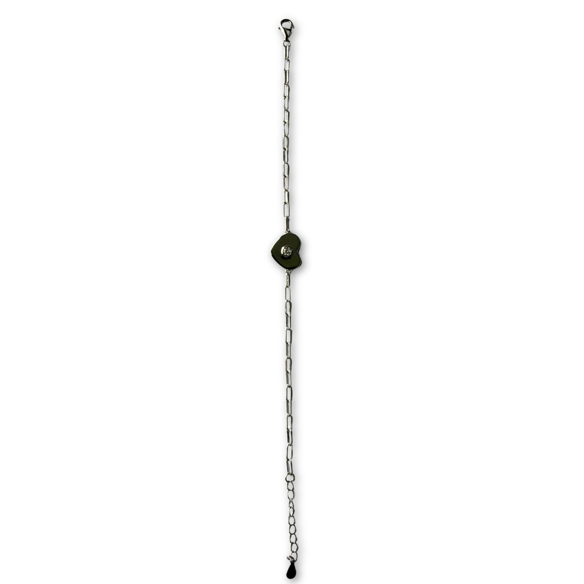 Pulsera paper clip de plata con corazón y diamante de laboratorio 0.12ct