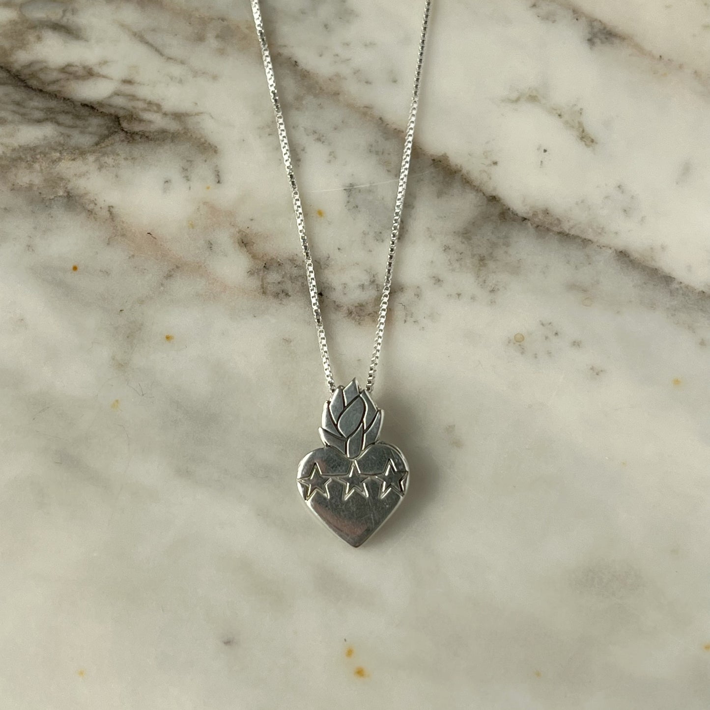 Collar Sagrado Corazón de Jesús en plata con cadena de plata