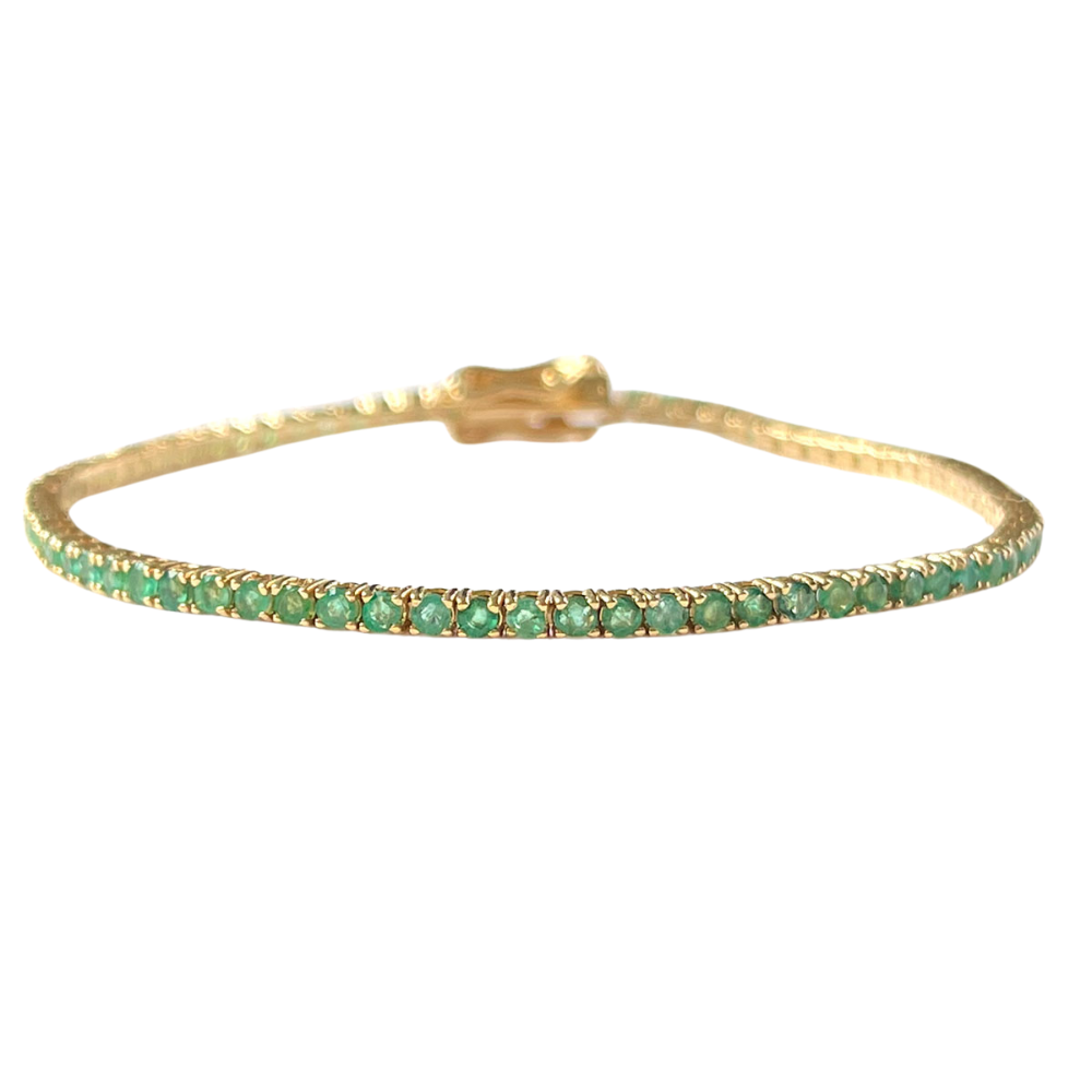 Pulsera tenis en oro amarillo de 14k con esmeraldas de 2.5 ctw