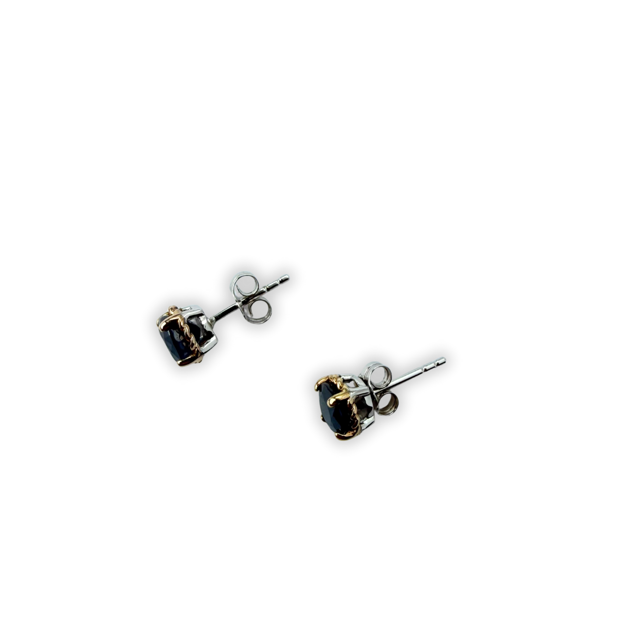 Aretes de plata y oro amarillo 10K con zafiros