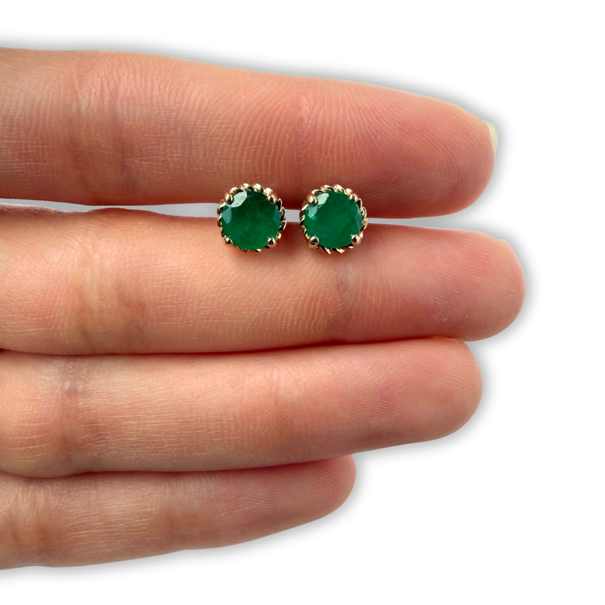 Aretes de plata y oro amarillo 10K con esmeraldas