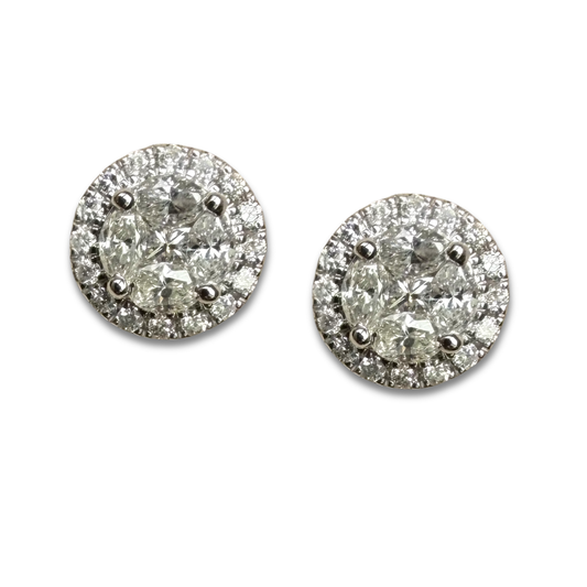 Aretes redondos en oro blanco 14K  de diamantes 0.82ctw
