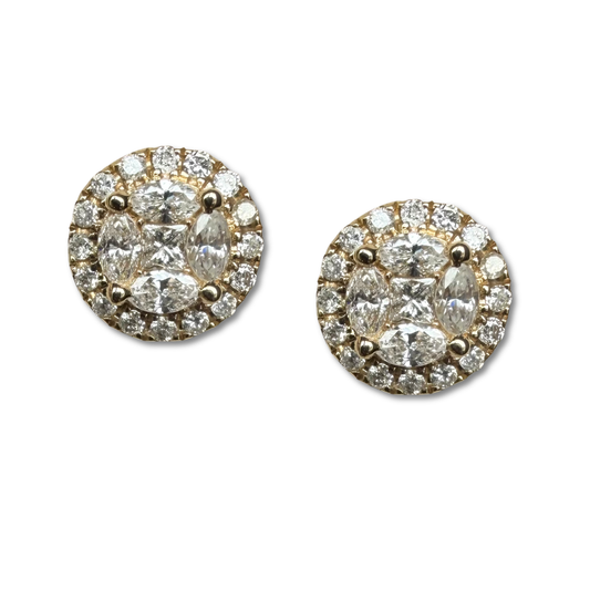 Aretes redondos en oro amarillo 14K  de diamantes 0.82ctw