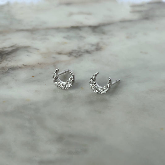 Aretes de plata en forma de Lunita con diamantes 0.05ctw