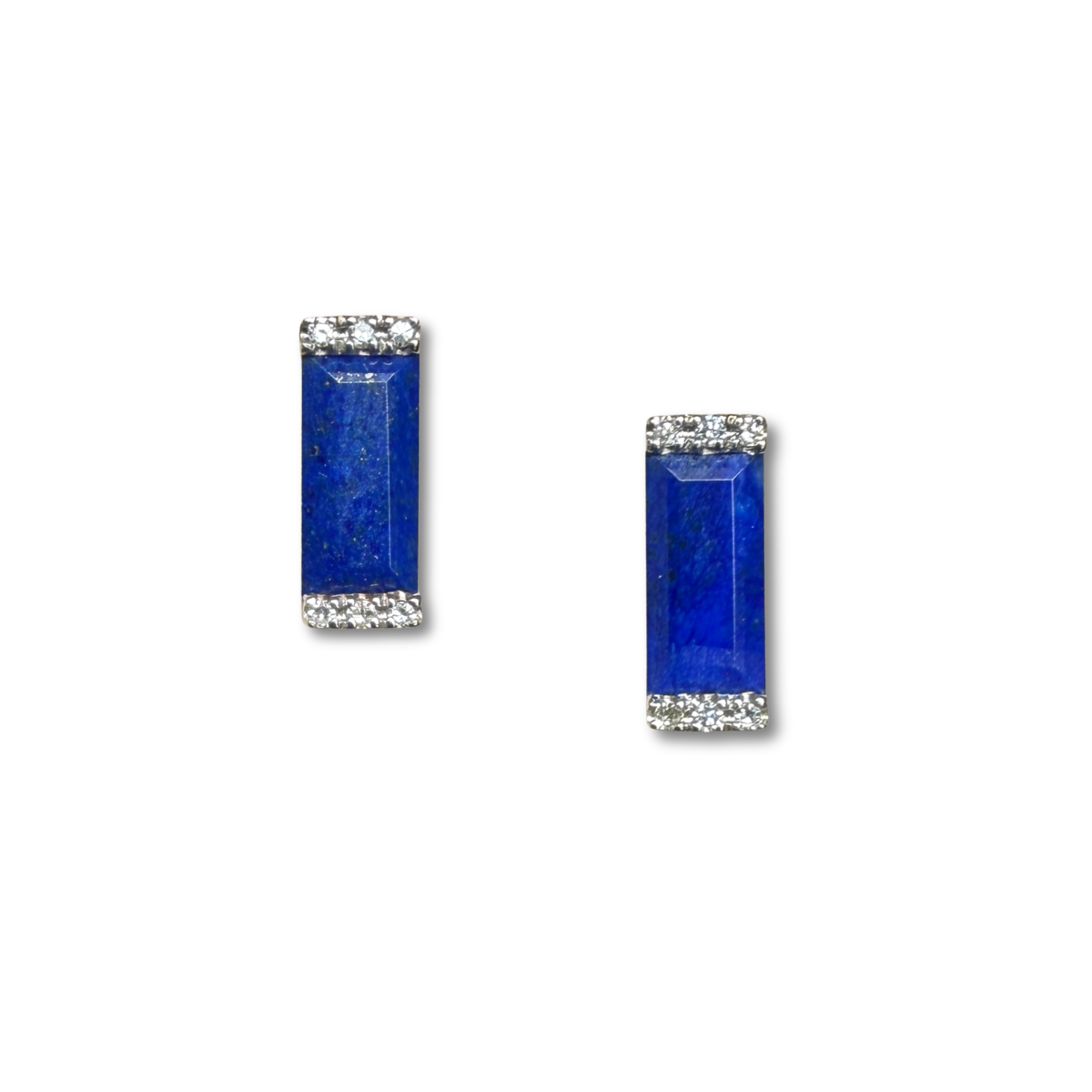 Aretes en oro amarillo 14K con lapis lázuli rectangular y diamantes 0.06ctw