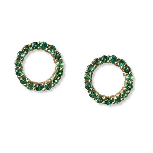 Aretes de círculos de esmeraldas en oro amarillo 10k con tope rosca