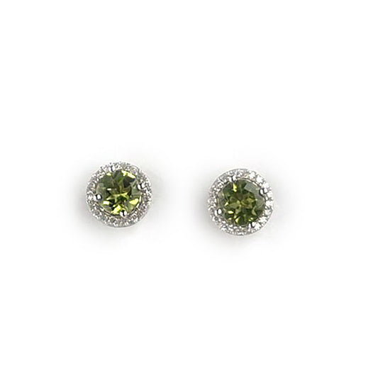 Aretes de plata con peridoto y halo de diamantes 0.10ctw
