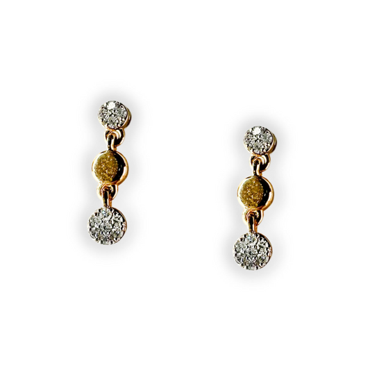 Aretes de tres círculos en oro amarillo 10k y diamantes 0.10ctw