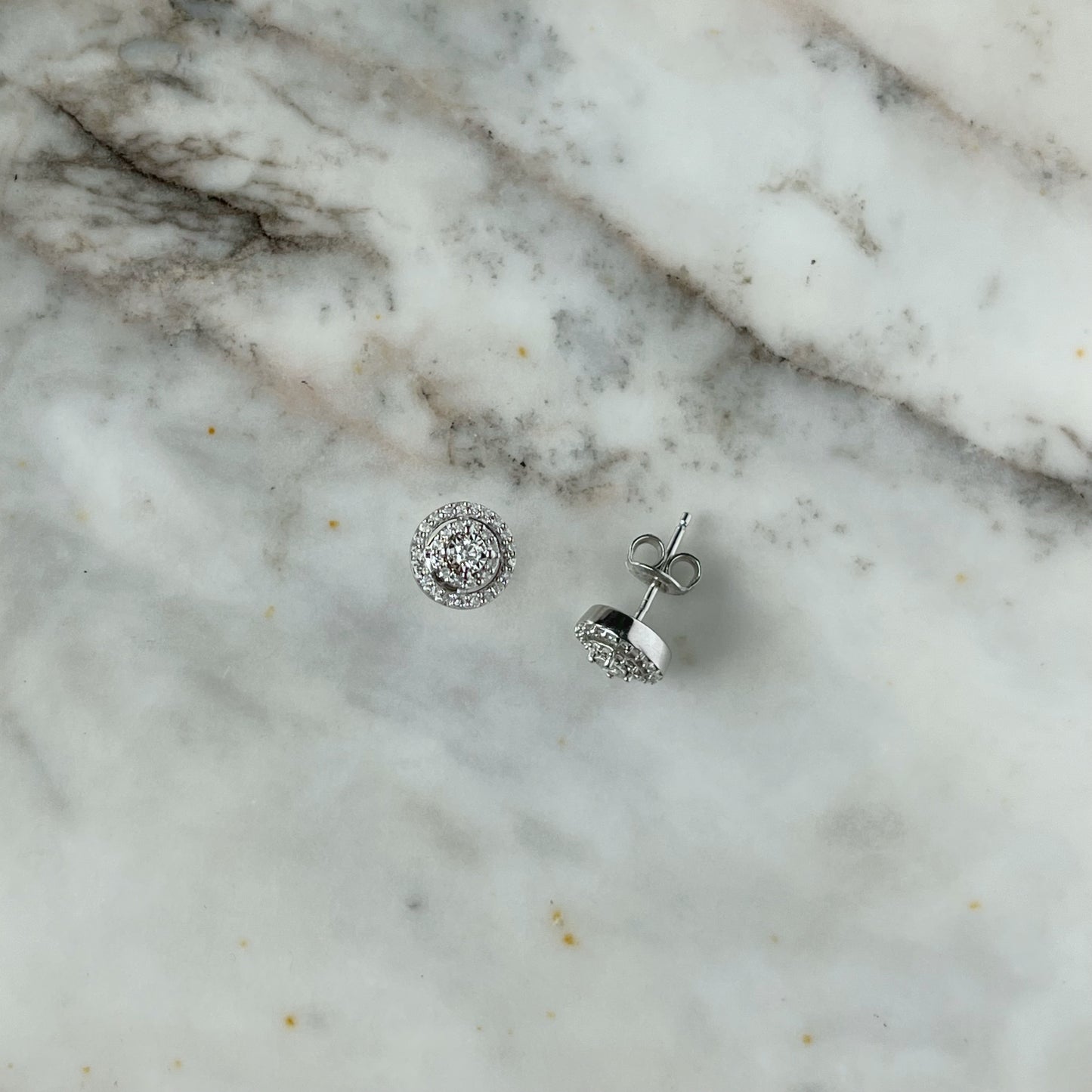 Aretes de plata doble halo de diamantes 0.25ctw