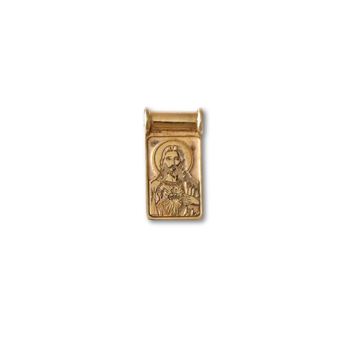 Escapulario rectangular con pasacadena tubo en plata con baño de oro amarillo