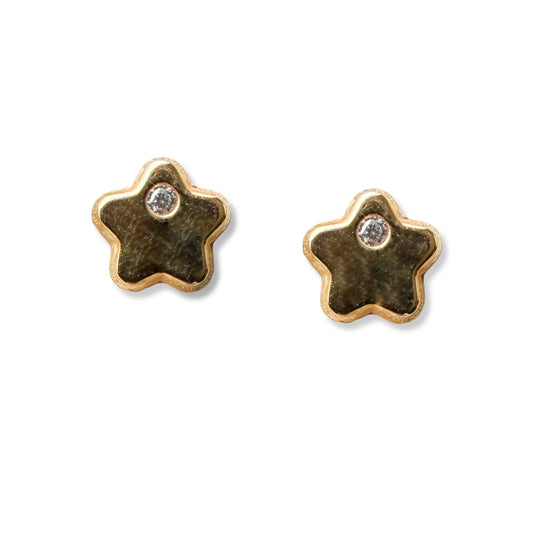 Aretes oro amarillo 14k con estrella y una circonita con tope rosca