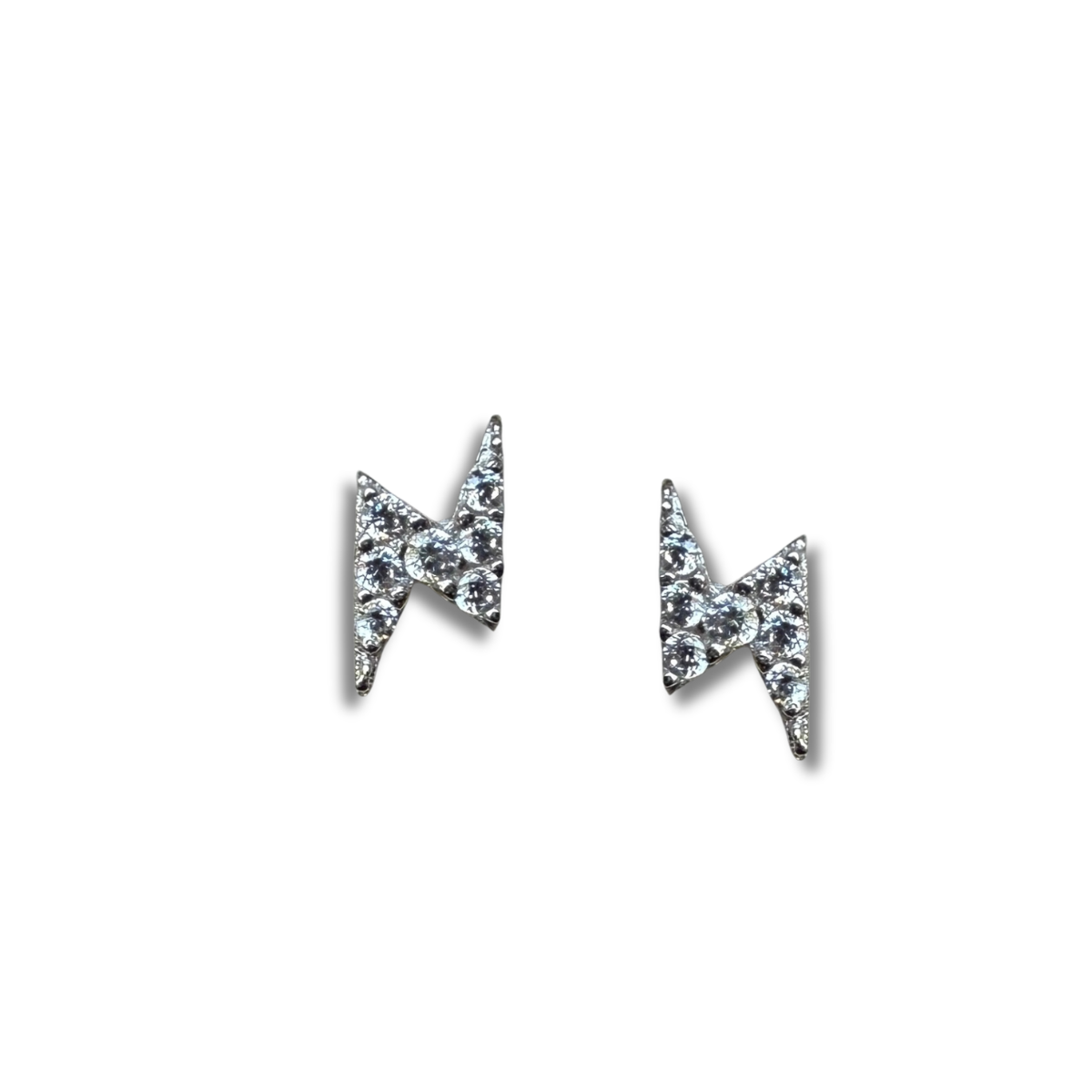 Aretes rayo en oro blanco de 14K con circonitas blancas con tope rosca
