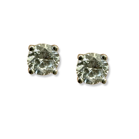 Arete single studs en oro blanco 14k con diamantes 0.10ct
