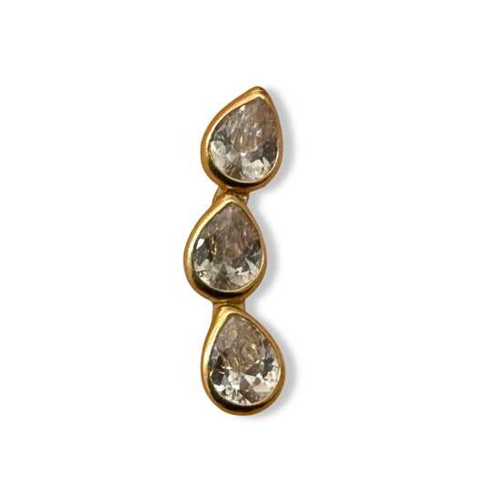 Piercings en oro amarillo 14K con curva de circonitas corte Pera con tope tornillo.