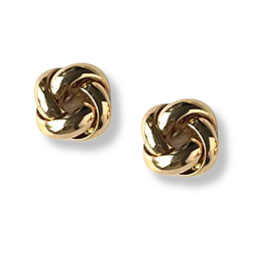 Aretes en oro amarillo 18 K de nudo de aros redondeados con tope tornillo