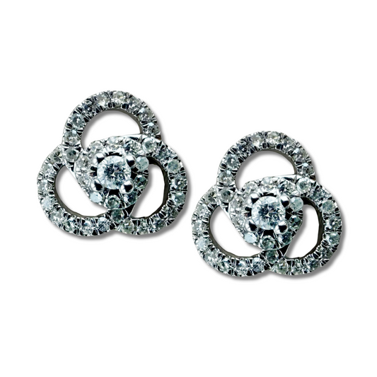 Aretes de oro blanco de 14k con tres círculos entrelazados de diamantes 0.33ctw