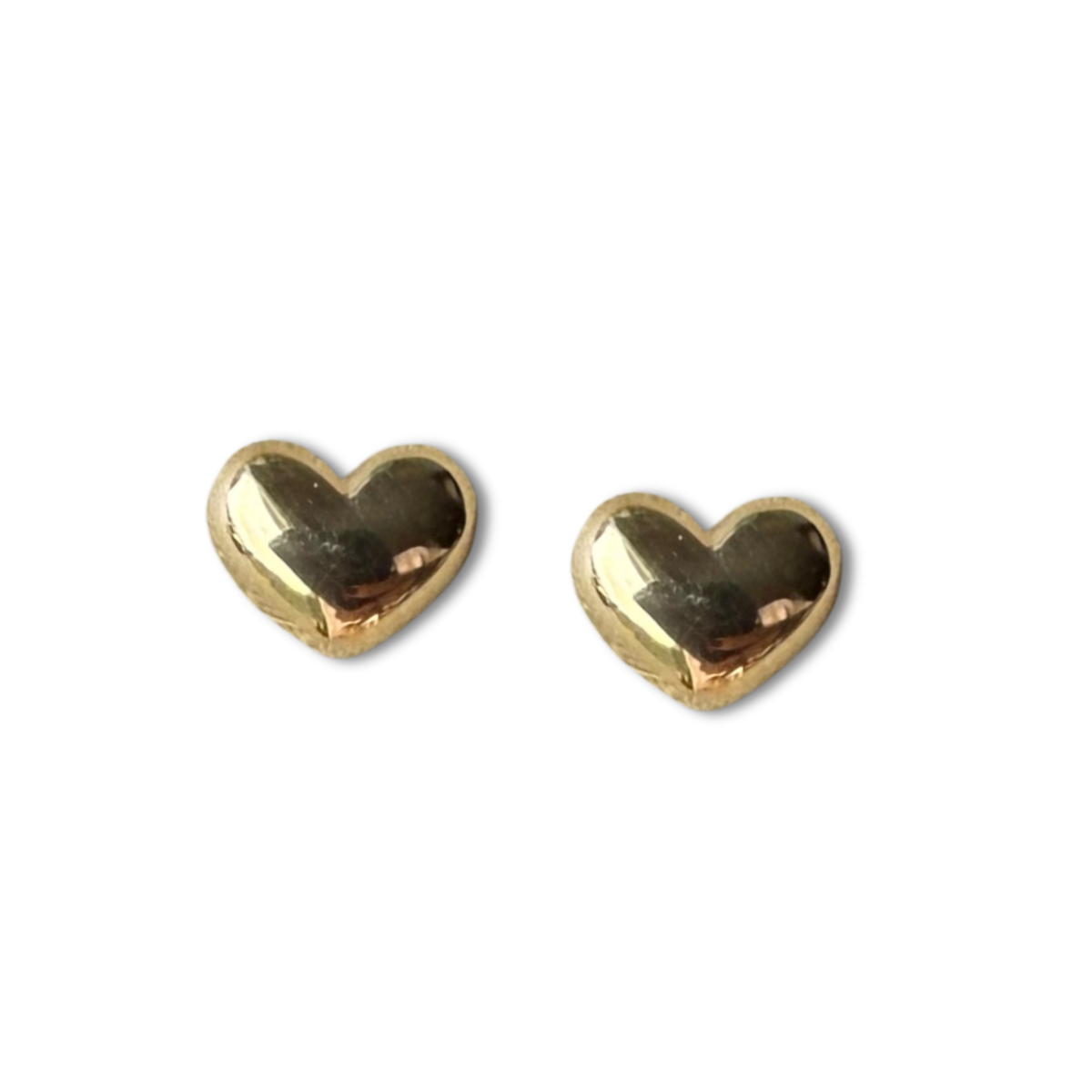Aretes corazón puff en oro amarillo 14K con tope rosca