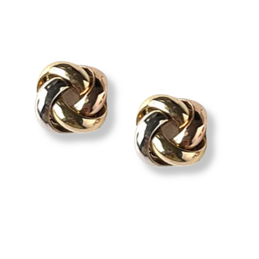Aretes de nudo de 3 oros 14k con aros redondeados