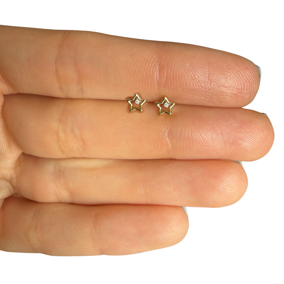 Aretes de estrella con diamante en oro amarillo 14K con tope rosca