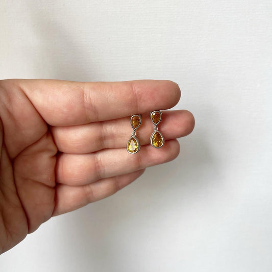 Aretes de plata doble gota de citrino