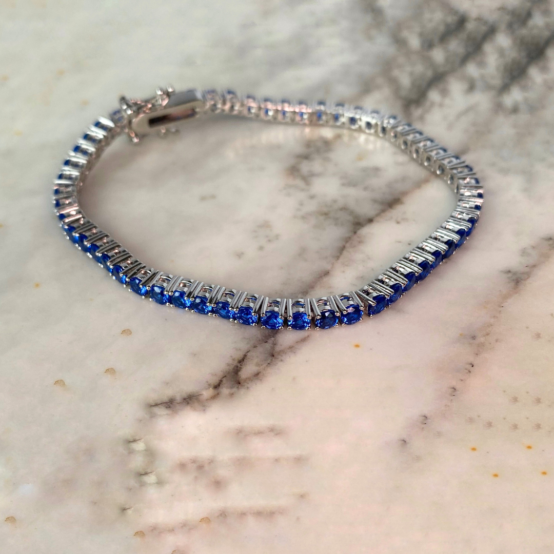 Pulsera tennis de plata con circonitas azules