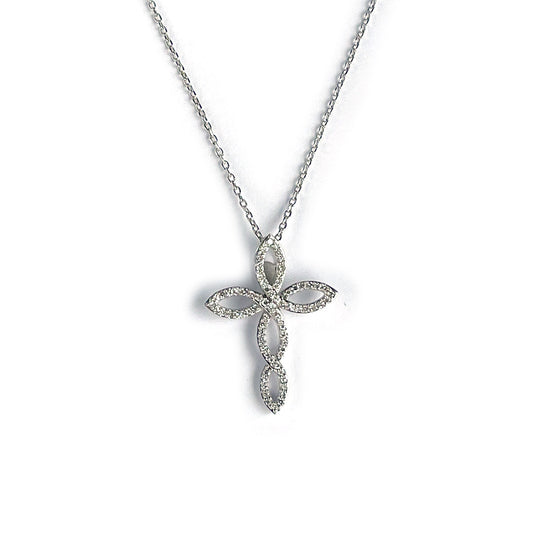 Collar en plata con cruz de curvas y puntas con diamantes de laboratorio 0.25ctw