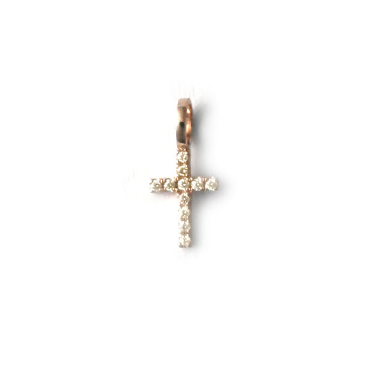 Dije de oro rosa 10k con cruz de diamantes 0.08ctw